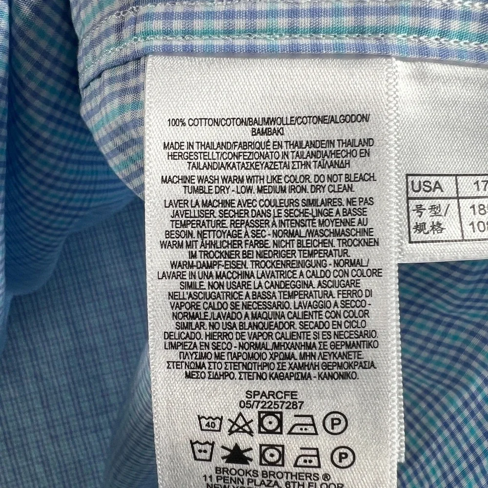 Brooks Brothers‎ Shirt Mens 17 Blue Check Long Sleeve Button Up Regular Fit